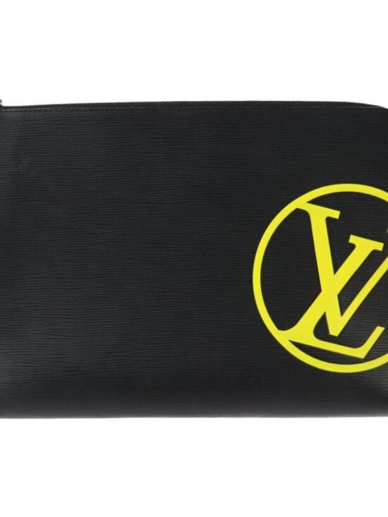 Louis Vuitton Pochette Jules GM Clutch Bag Leather Black Yellow Silver